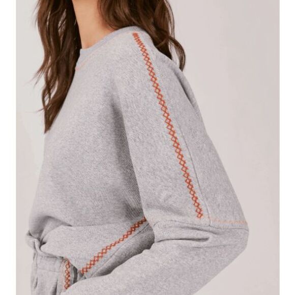 NEW! Something Navy Dollie Embroidered Sweatshirt Gray Boxy Oversized XS - Picture 2 of 13